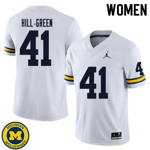 Women Michigan Wolverines #41 Nikhai Hill-Green White Football Jersey